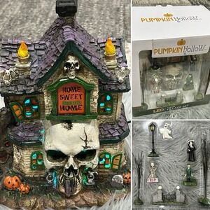 Pumpkin‎ Hollow Halloween "Home Sweet Haunted Home" With 8 Village Accessories